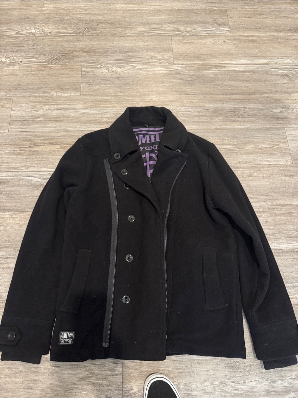 Men's Black Wool-Blend Asymmetric Peacoat